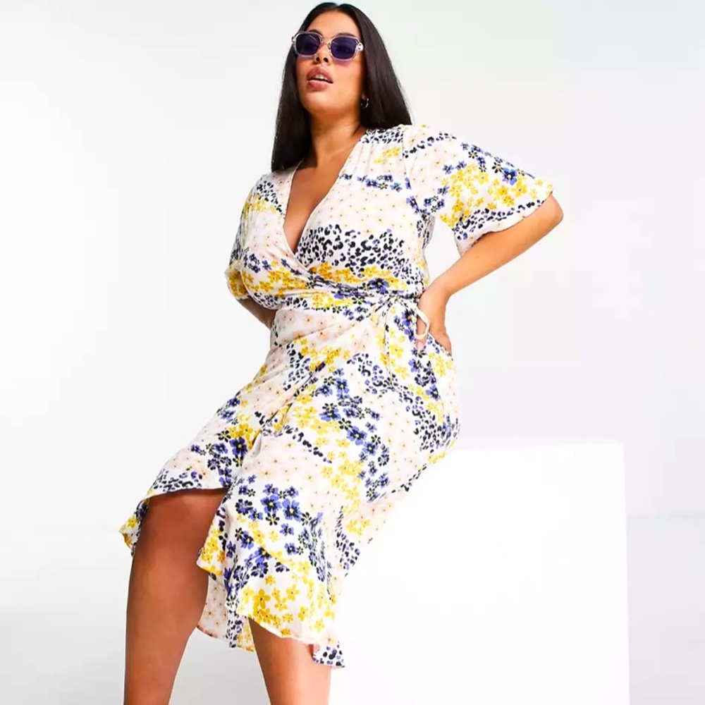 Plus Wrap Print Midi Dress